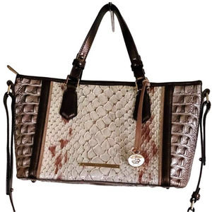 Brahmin Mini Asher Satchel Purse Leather Croc Crossbody